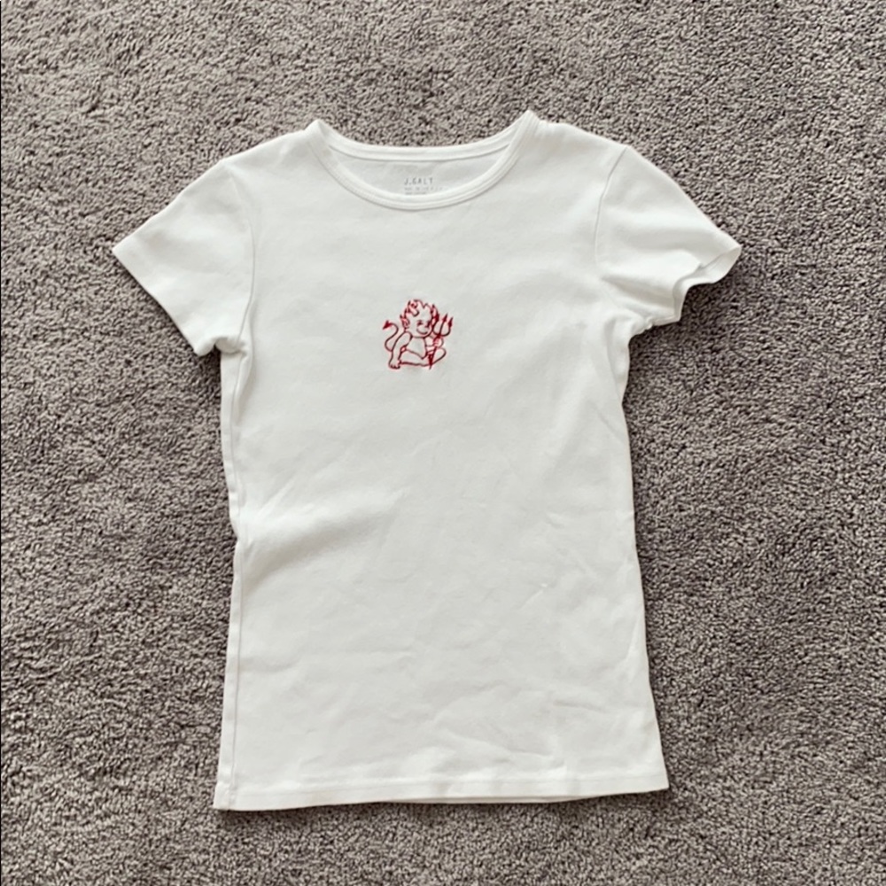 white brandy top with embroidered devil :)